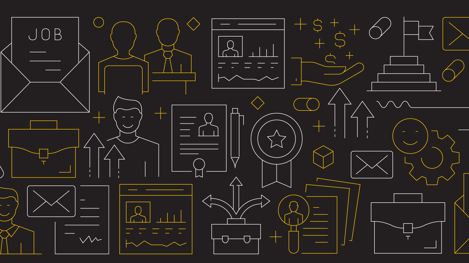 career fair icons showing briefcase, job search