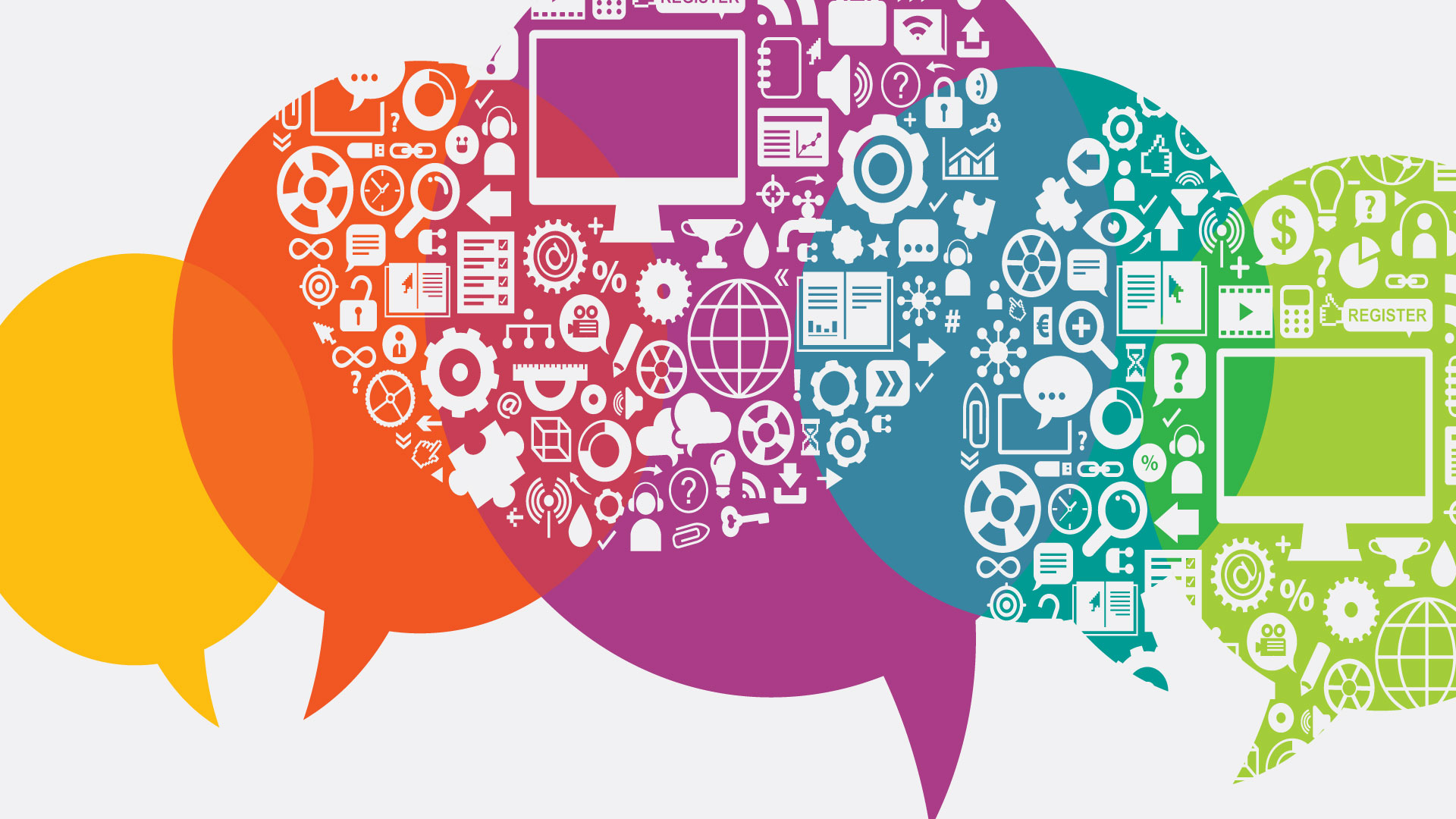 Colorful thought bubbles with technical development icons Colorful thought bubbles with technical development icons
