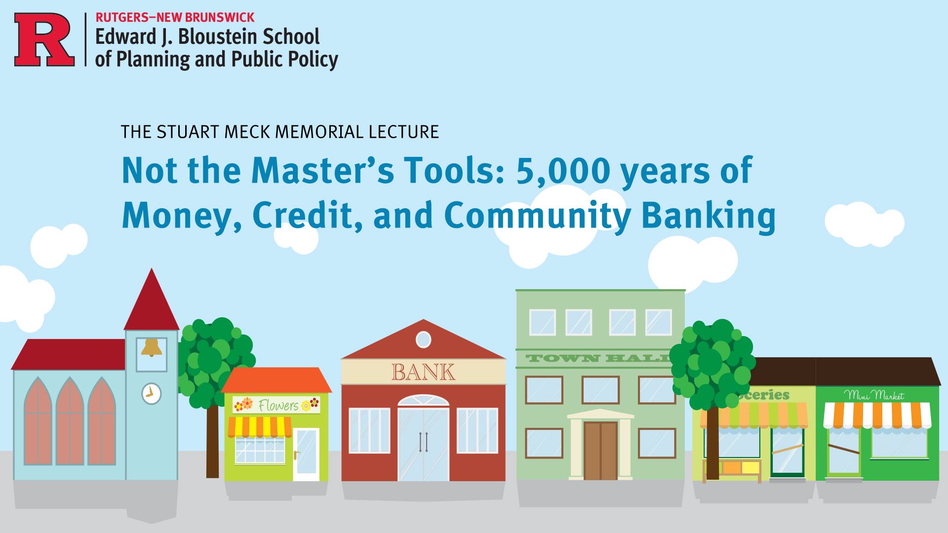 EJBPPP-Meck-CommunityBanking-header Stuart Meck Memorial Lecture: vector image of housing, bank, town hall