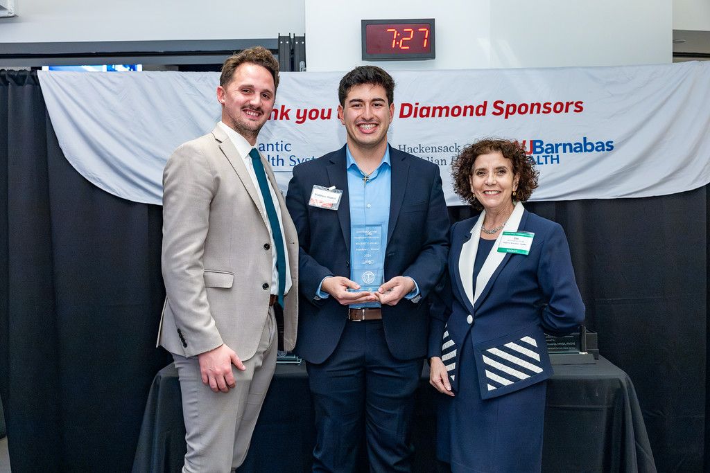 from left, Daniel Demetrops, the chair of the ACHENJ Membership Committee and the Business Development Leader for Medix Staffing Solutions; Matthew Rivera, the recipient of the inaugural ACHE Regent Student Associate Award; and Céu Cirne-Neves, MPA, FACHE, ACHE Regent for New Jersey - Northern.