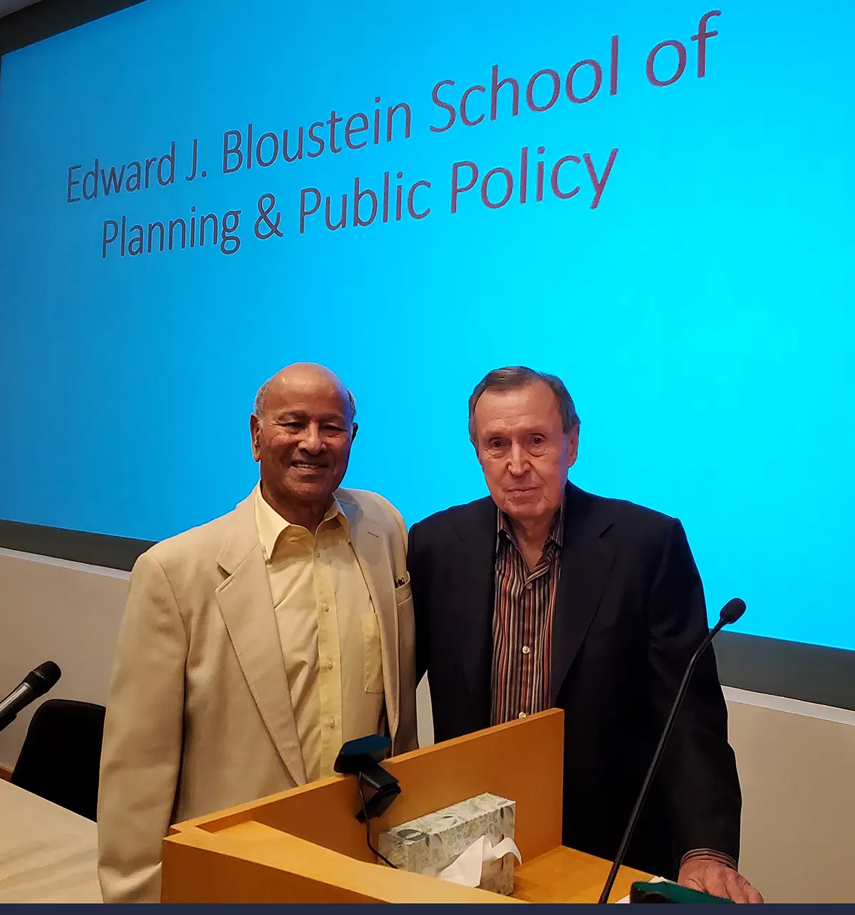 Salah El-Shakhs and Bloustein Dean Emeritus James W. Hughes at an event celebrating retired Bloustein School faculty in November, 2023.